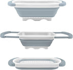 Qimh Collapsible Colander | Over The Sink Silicone Kitchen Strainers and Colanders with Extendable Handles | Veggies, Fruit and Pasta Foldable Strainer for Kitchen, 6-Quart, BPA Free