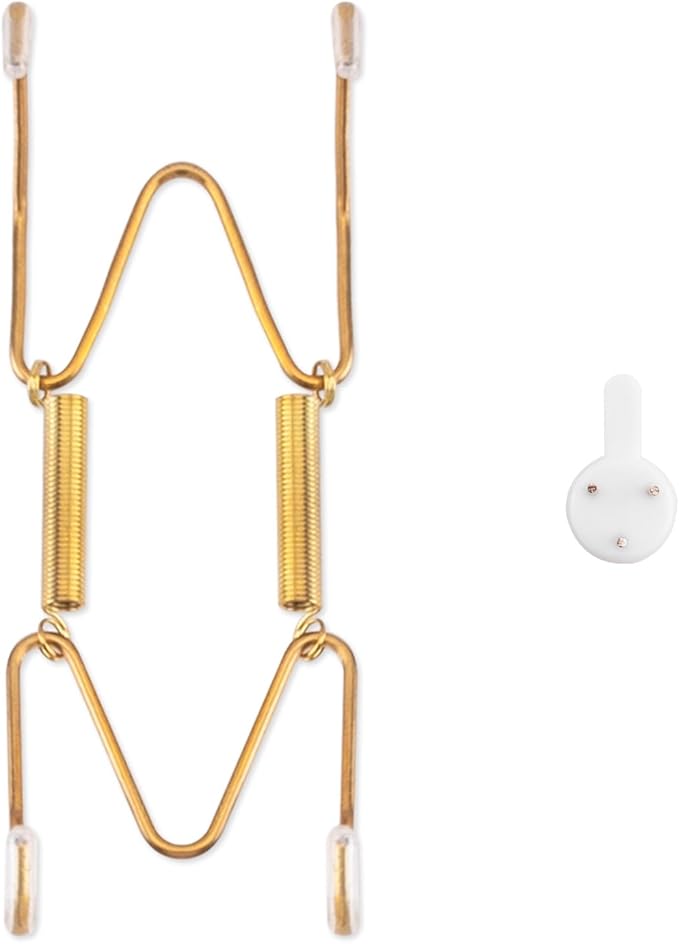 Plate Hangers for The Wall, Suitable for 4-5 inch Decorative Plate, Stainless Steel Wire Plate Holder with Wall Hooks and Rubber tip Protectors, Plate Hangers for Displaying Plates, Platter, Gold