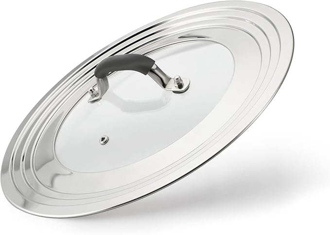 Universal Pans Pots Lid Cover Fit All 8.25 Inch to 12 Inch Pots/Pans/Woks Stainless Steel and Glass Lid with Heat Resistant Knob, Black