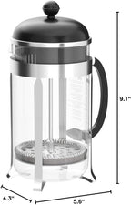 Bodum 34oz Chambord French Press Coffee Maker, High-Heat Borosilicate Glass, Stainless Steel, White – Made in Portugal