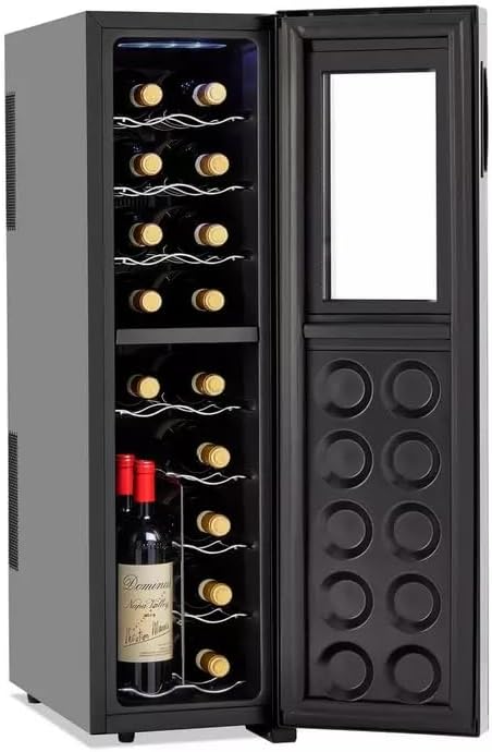 Wine Enthusiast 18-Bottle Slimline Dual Zone Wine Cooler - Energy Efficient Freestanding Wine Refrigerator - Upright Bottle Storage, Adjustable Thermostat, Digital Touchscreen (20.5” x 10.7" x 36.8”)