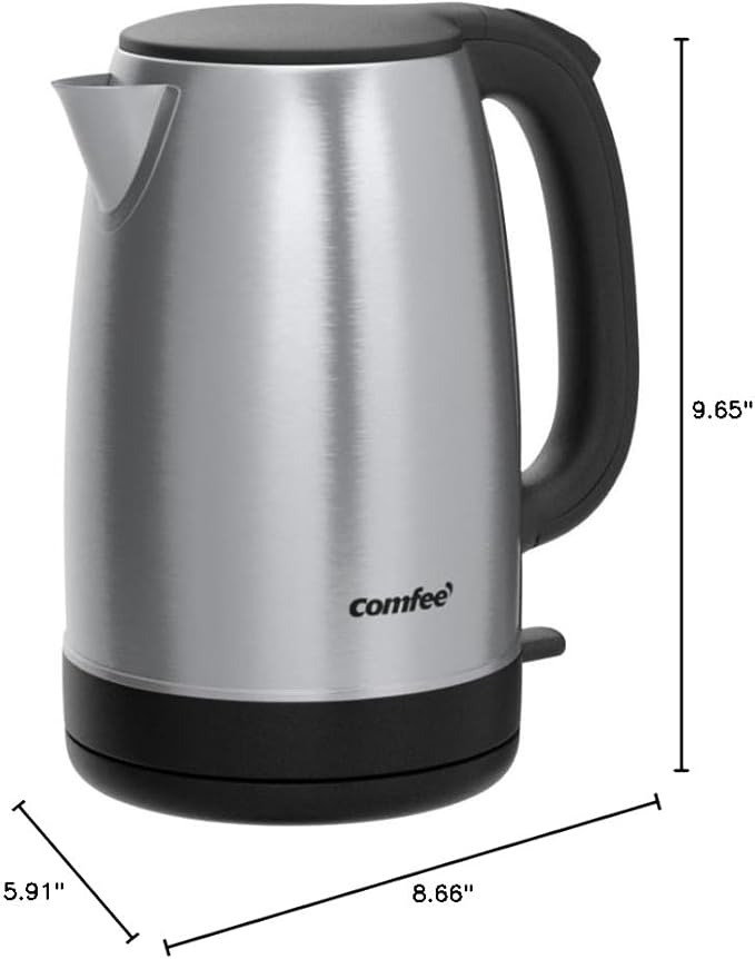 COMFEE' 1.7L Stainless Steel Electric Tea Kettle, BPA-Free Hot Water Kettle Electric with LED Light, Auto Shut-Off and Boil-Dry Protection, 1500W Fast Boil Electric Kettle