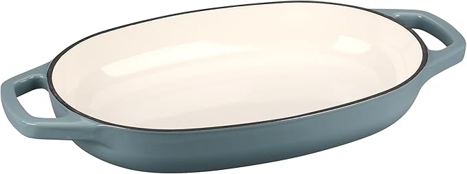 Enameled Cast Iron Oval Dutch Oven Pot with Lid, Dutch Oven for Sourdough Bread Baking, Oval Bread Pan, 5qt, Seasalt