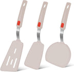 Beijiyi Silicone Spatula Turner Set of 3, 600°F Heat Resistant Nonstick Turner Spatulas for Kitchen Use, Large Flexible Silicone Cooking Utensils Rubber Spatula Set for Egg, Pancake, Fish (Khaki)