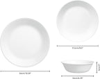 Corelle Dinnerware Set (12pc Set, Winter Frost White)-Dinner Set for 4 | 4 x Dinner Plates, Side Plates & Bowls