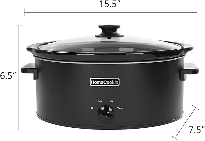 HOMECOOKIN 6 Quart Slow Cooker Oval Manual Pot Food Warmer with 3 Cooking Settings, Black Stainless Steel