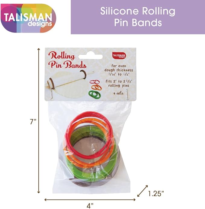 Talisman Designs Silicone Rolling Pin Bands | 8 Piece Set | Ensure Dough Thickness | Baking Accessories | Rolling Pin Thickness Rings