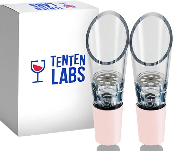 TenTen Labs Premium Wine Aerator Pourer Spout (2-Pack) – Rich Bubbles for Improved Flavor & Aroma – Wine Accessories for Wine Lovers with No-Drip Design – Perfect Gifts for Women and Men – Rose Gold