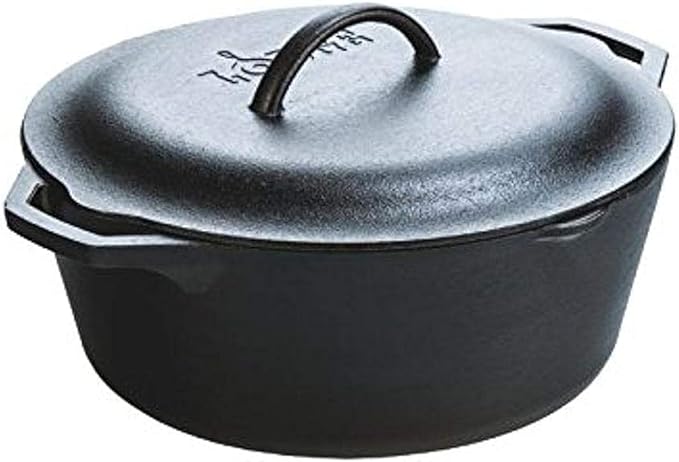 Lodge Cast Iron Dutch Oven - Loop Handle Cooking Vessel - Even Heat Retention - Oven-Safe, Versatile Pot - 7 Quart