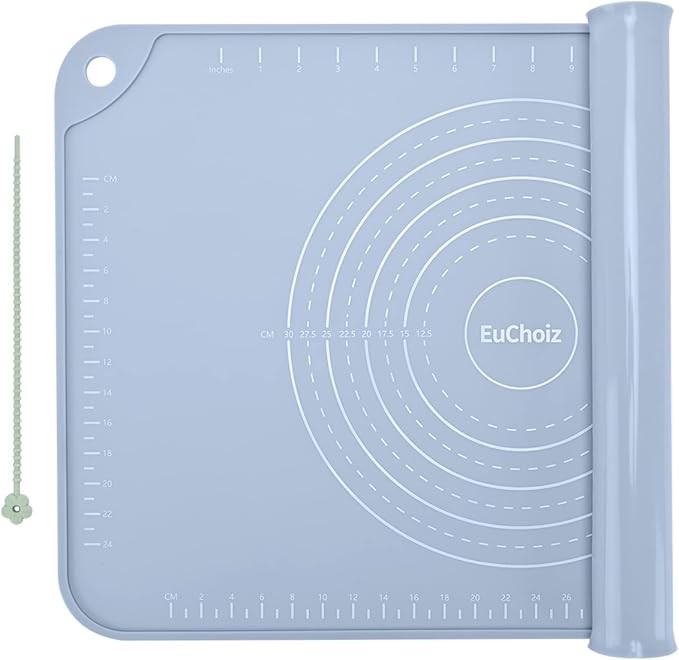 Silicone Pastry Mat 32"*24" Extra Thick Non Stick Baking Mat Food Grade Silicone Dough Rolling Mat with Edge Heightening Large Blue