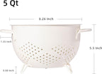 Metal Colander 5 Quart Powder Coated Self-draining Metal Strainer with Base,Kitchen Pasta Fruit Vegetable Basket with Double Handles (Cream)