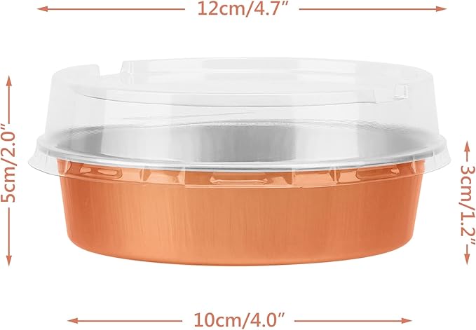 Beasea Mini Tart Pans, 8 Oz, 100 Pack, Rose Gold Aluminum Pie Pan Cartoon Tin Tart Pans, Round Oven Baking, 4 Inch