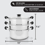 CONCORD 10" Stainless Steel 3 Tier Steamer Steaming Pot Cookware 24 CM (Induction Compatible)