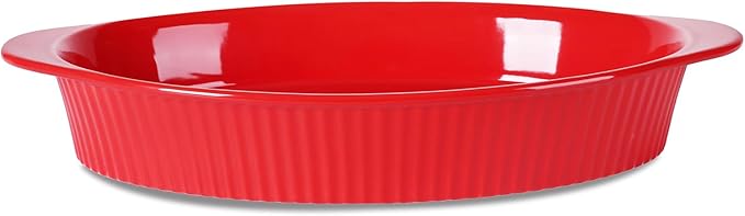 LEETOYI Porcelain 9x13 Large Oval Au Gratin Pans,Baking Dish for Servings, Bakeware with Double Handle for Kitchen and Home (Red)
