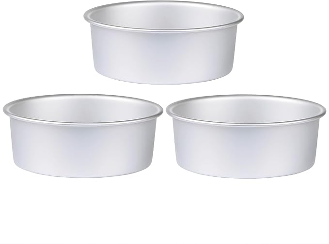 HomeMall 6 x 3 Inch Round Cake Pan Set of 3, Aluminum Baking Pans for Layer Cakes, Birthday Anniversary, Heavy Duty Non-Stick & Oven Safe, Commercial Grade Baking Tools for Home Kitchen