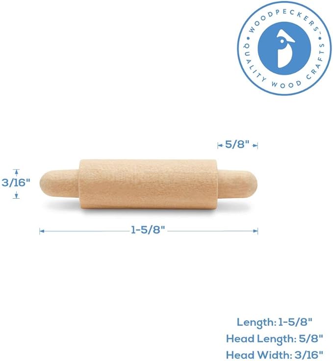 Wooden Mini Rolling Pin, 1-1/2 inches, Pack of 100, Perfect for Scrapbook Projects, Miniatures, Party Decor, and Crafts, by Woodpeckers