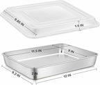 E-far Stainless Steel Baking Pan with Lid, 12⅓ x 9¾ x 2 Inch Rectangle Sheet Cake Pans with Covers Bakeware for Cakes Brownies Casseroles, Non-toxic & Healthy, Heavy Duty & Dishwasher Safe - Set of 2