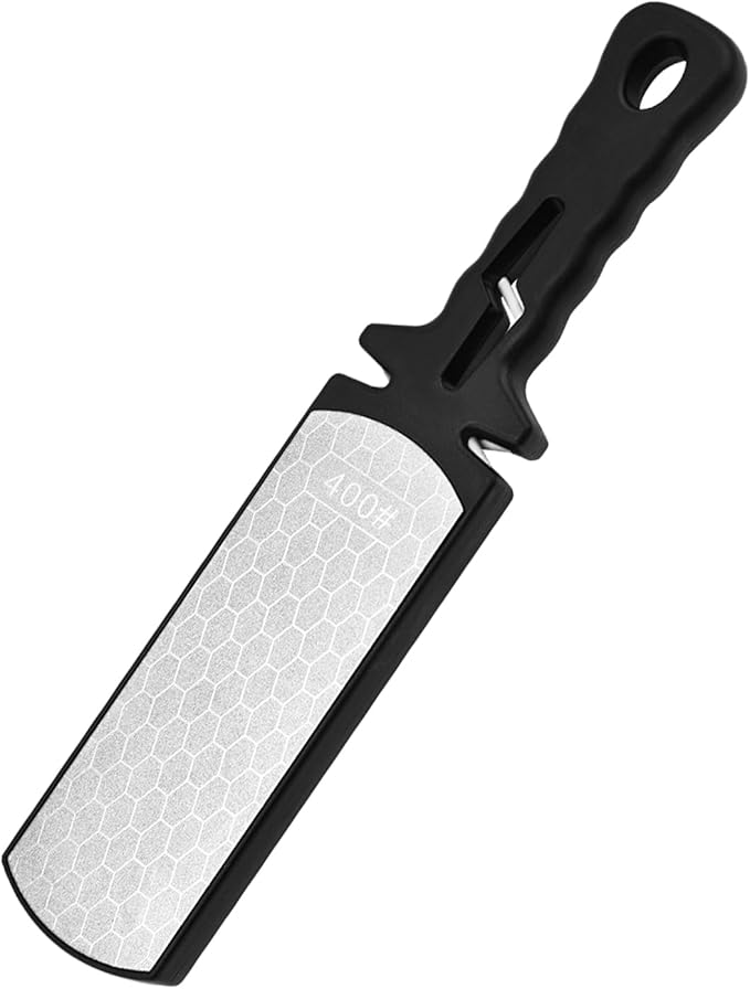 Diamond Sharpening Stone,400/1000 Grit Handheld Double-Sided Diamond Sharpener 5 in 1 Honeycomb Surface Knife Sharpener Plate Whetstone with Ceramic & Tungsten Steel Scissor Slot,Black