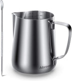 Milk Frothing Pitcher, Thicker Version 350ml 12oz Steaming Pitchers Stainless Steel Milk Coffee Cappuccino Latte Art Barista Steam Pitchers Milk Jug Cup with Decorating Pen
