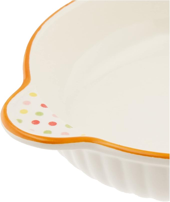 Banko Ware 13978 Oven-safe, Round Au Gratin Dish, Polka Dot and Orange Line, Diameter Approx. 8.1 inches (20.5 cm), Microwave Safe, Made in Japan