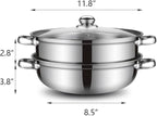 Steamer Pot for Cooking 11.9 inch Steamer Pot Upgrade Capacity, 2-tier Multipurpose 18/8 Stainless Steel Steam Pot Cookware with Lid for Vegetable, Dumpling, Stock, Sauce, Food
