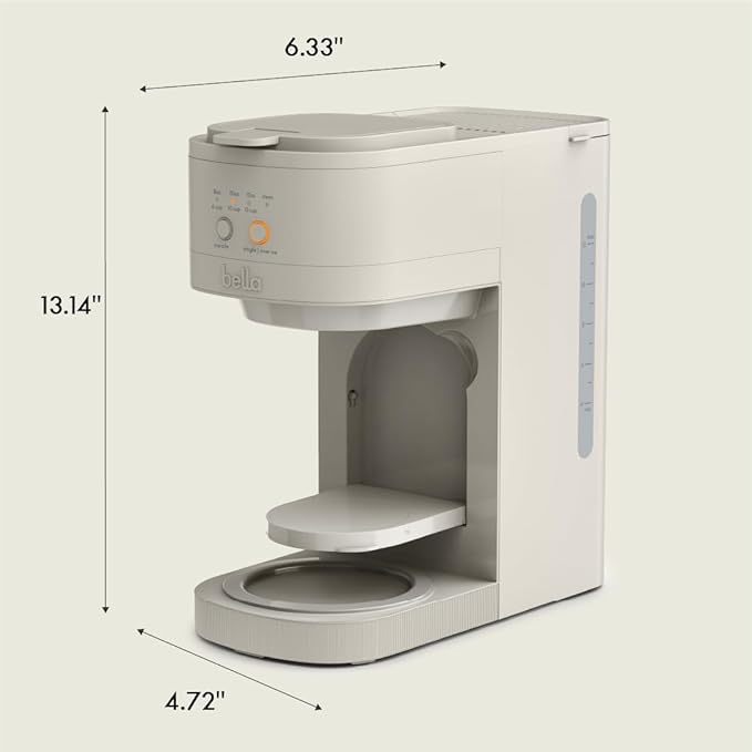 BELLA VersaBrew 2-in1 Coffee Maker, K-Cup compatible, Brew 3 Sizes Carafes & Single Serve Cups, Dishwasher Safe Reusable Filter & Filter Holder, Iced Coffee Function, 60oz Tank, Oatmilk