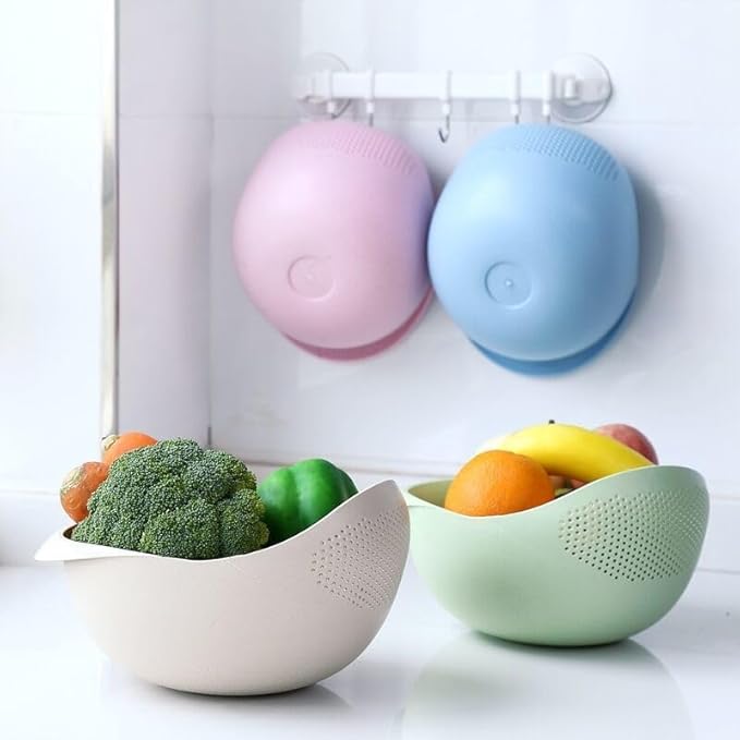 2-in-1 Rice Colander, Vegetable and Fruit Cleaning Filter Basket, 2Piece Sturdy and Easy-To-Use Food Grade Kitchen Tool Accessories (green, Small)
