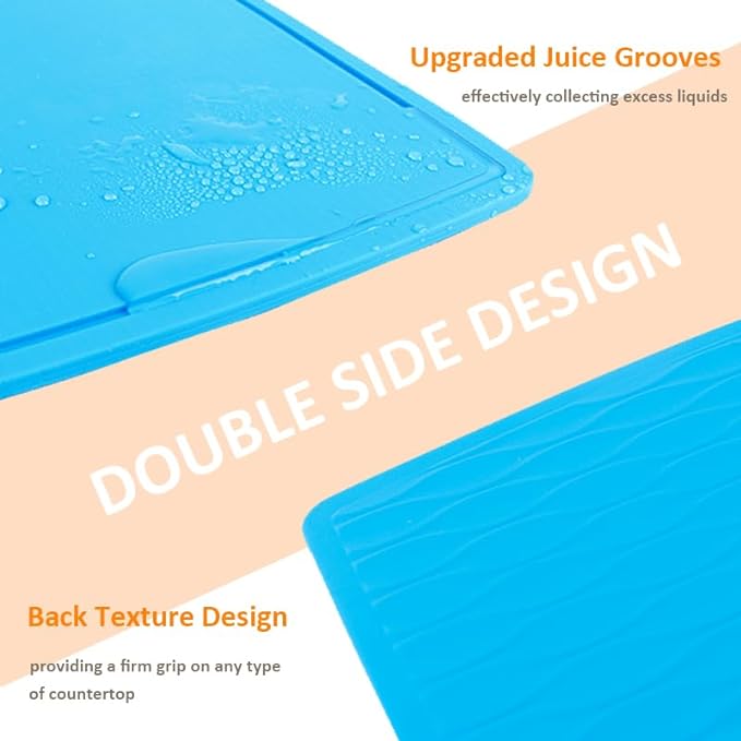 Liflicon Thick Silicone Cutting Boards for Kitchen Silicone Chopping Boards/Mats Set of 2 Extra Large14.6''x10.43'', Mini 9.1”x7.1” Non-slip Deep Drip Juice Groove, Dishwasher Safe-Orange