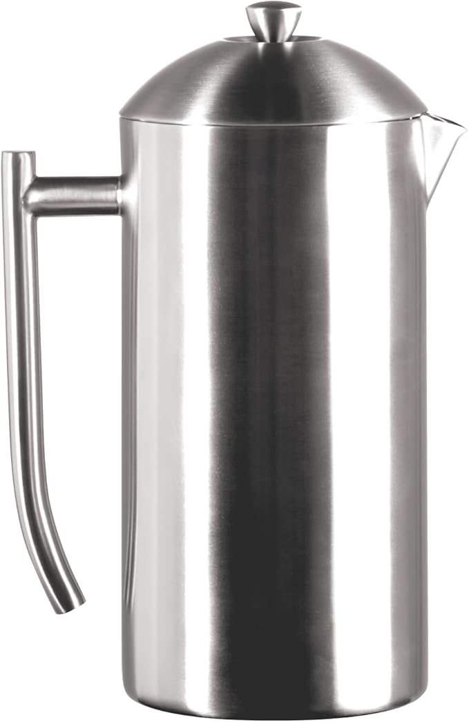 Frieling Coffee Press Stainless Steel French Press Coffee Maker - 44 oz, Brushed Stainless Steel - Double-Walled Insulated Zero Sediment Filter - For Home & Camping
