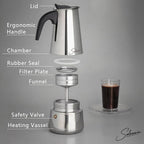 Espresso Maker 9 Cup Moka Pot Stainless Steel Percolator coffee pot, Compatible with Gas, Electric, Ceramic, and Induction stovetops(15 fl oz/450 ml)