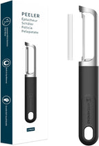 KITCHENDAO Swivel Vegetable Potato Peeler for Kitchen -Durable Japanese 420J2 Stainless Steel Sharp Dual Blade- Built-in Eye Remover, Ergonomic Soft-touch Handle - Dishwasher Safe-Black