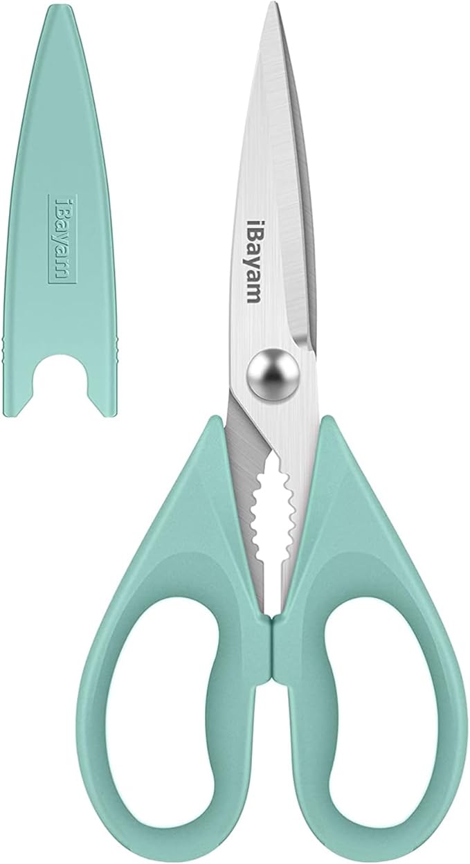 iBayam 1-Pack Kitchen Scissors All Purpose Kitchen Shears Heavy Duty 8.5" Cooking Scissors with Protective Sheath for Food, First Apartment Camper Essentials, Home Kitchen Gadgets, Utensils