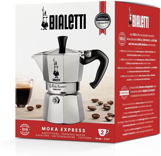 Bialetti Moka Express Export Espresso Maker,90 ml, Silver