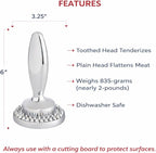 HIC Kitchen Dual Sided Meat Tenderizer Marinating Prep Tool, Chrome-Plated Zinc, 835 Grams, For Flattening Cutlets And Tenderizing Meat
