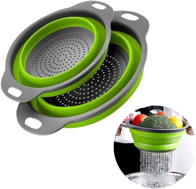 2 Pack Collapsible Colander Set, Emptycolor Foldable Collapsible Strainers for Kitchen, Small Round Colander with Base and Handles for Pasta, Fruit, Vegetables – Space-Saving Kitchen Strainer Baskets