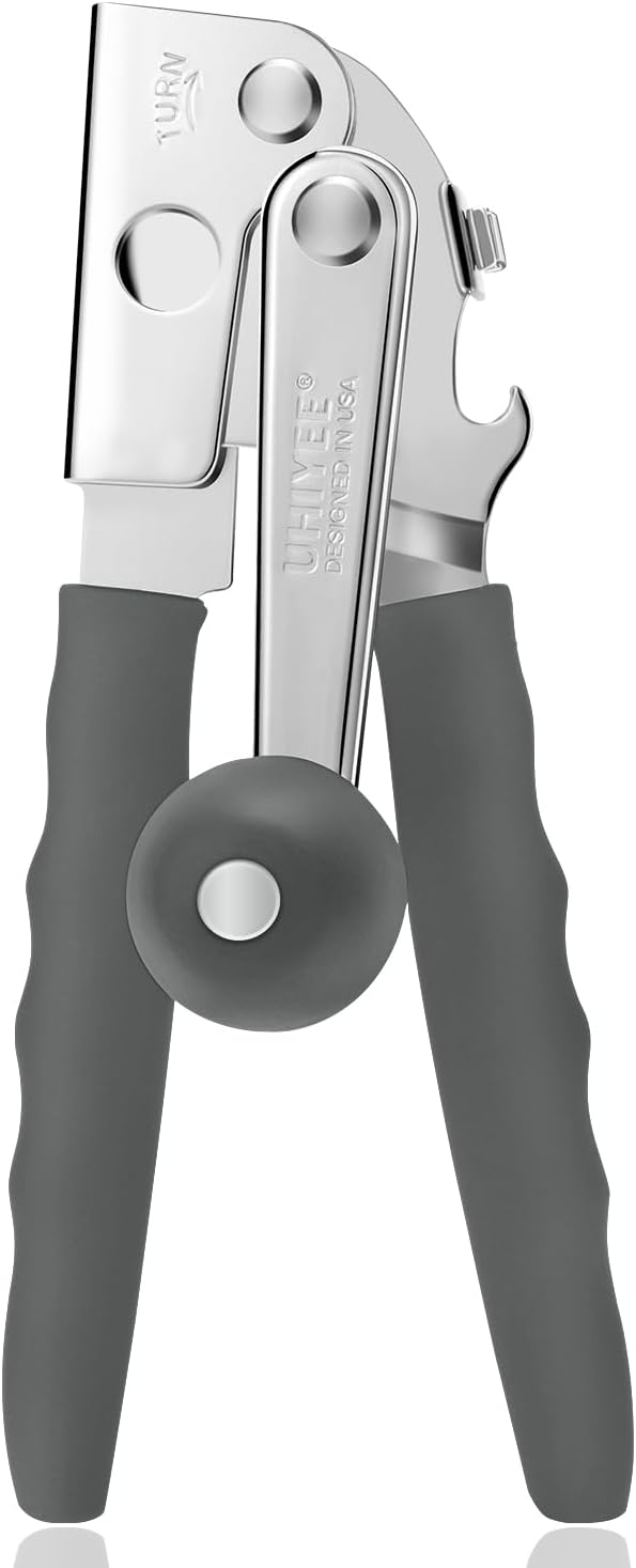 Commercial Can Opener, UHIYEE Hand Crank Can Opener Manual Heavy Duty with Comfortable Extra-long Handles, Oversized Knob, Large Handheld Can Open Easy for Big Cans, Gray