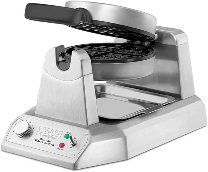 Waring Commercial WW180X Heavy Duty Single Belgian Waffle Maker, Coated Non Stick Cooking Plates, Produces 25 waffles per hour, 120V, 1200W, 5-15 Phase Plug, Silver, 12.5 x 17.88 x 10.5 inches