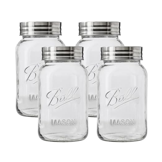 Ball Regular Mouth Glass Mason Jars with Lids and Bands, Used for Canning (Quart, 32 Ounce (Pack of 4))