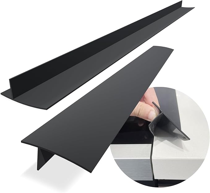 Silicone Stove Counter Gap Cover / Filler by Kindga 25" Long, Sealing Spills Between Kitchen Appliances Washing Machine and Stovetop, Set of 2 (Black)