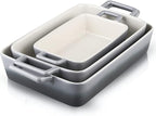 KOOV Bakeware Set, Ceramic Baking Dish, Rectangular Baking Pans for Cooking, Cake Dinner, Kitchen, Banquet and Daily Use, 12 x 8.5 Inches, 3-Piece (Gradient Gray)