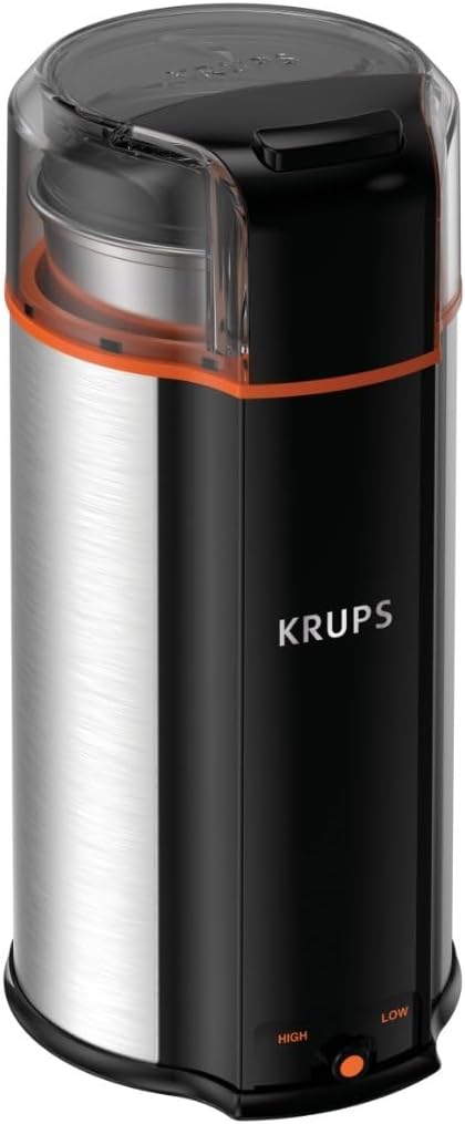 KRUPS: 3oz Coffee Grinder, Ultimate Silent Vortex Plastic and Stainless Steel Grinder with Removable Bowl Mess-Free, 8 Times Quieter, 2 Speeds 240 Watts,Dry Herbs,Dishwasher Safe,12 cups ground Silver