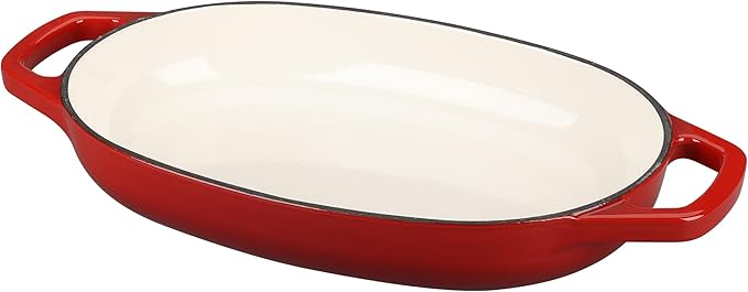 Enameled Cast Iron Oval Dutch Oven Pot with Lid, Dutch Oven for Sourdough Bread Baking, Oval Bread Pan, 5qt, Red