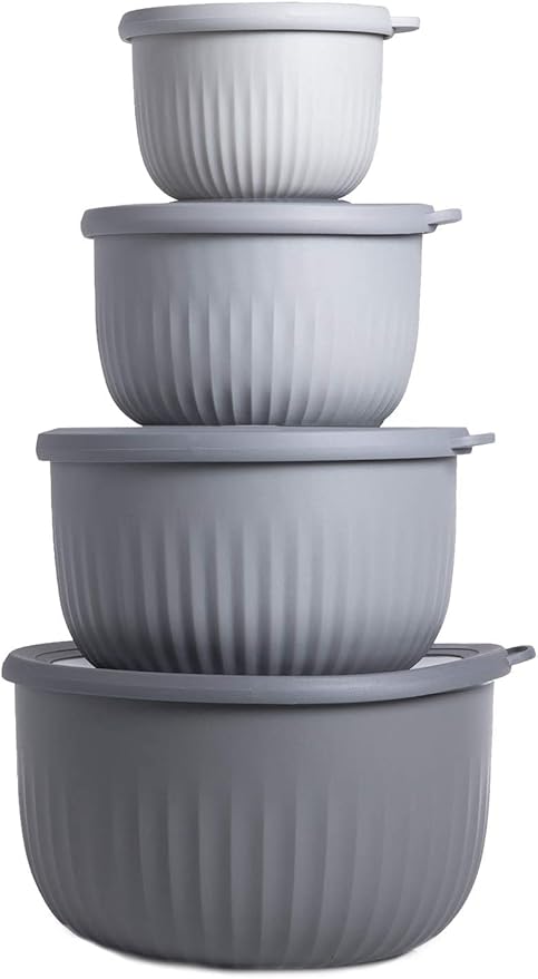 COOK WITH COLOR Prep Bowls with Lids- Wide and Deep Nesting Plastic Small Mixing Bowl Set with Lids, 8 Piece Set - Deep Bowls, Gray