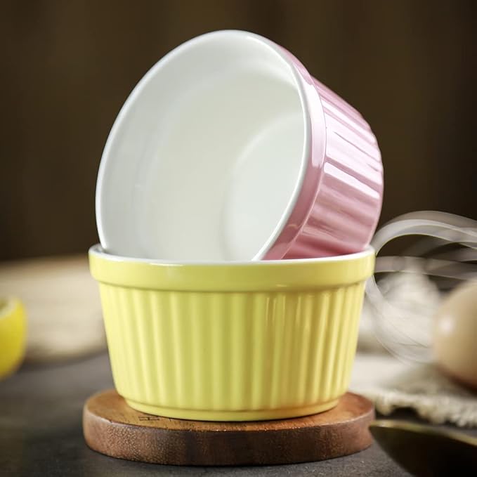 Ramekins 6oz Oven Safe,Creme Brulee Ramekin and Souffle Dishes,Porcelain Baking Bowls,Dipping Sauce Dish.Pudding Cups,Set of 6,Red