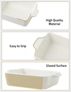 Sweejar Ceramic Bakeware Set, Rectangular Baking Dish for Oven Lasagna Pans for Cooking, Kitchen, Cake Dinner, Banquet and Daily Use, 11.8 x 7.8 x 2.76 Inches of Casserole Dishes (Beige)