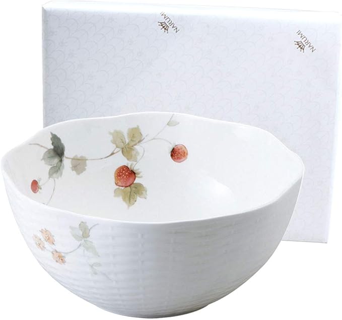 Narumi 51281-21911PAZ Salad Bowl, Lucy Garden, Diameter 8.7 inches (22 cm), Berry Pattern, Cute, Stylish, Relief, Wedding Gift, Mother's Day Gift, Microwave Warm, Dishwasher Safe, Gift Box Included,