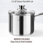 HOMICHEF 14-Piece Nickel Free Stainless Steel Cookware Set - Nickel Free Pots and Pans Set - Non-Toxic, Healthy Induction Cookware
