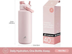 POWCAN 40 oz Insulated Water Bottle with 2-in-1 Straw and Spout Lid, Keep Cold 24H, Leak-Proof, BPA-Free, Double Wall Stainless Steel Water Bottle for Sports, Gym, Travel, and School (Cotton Candy)