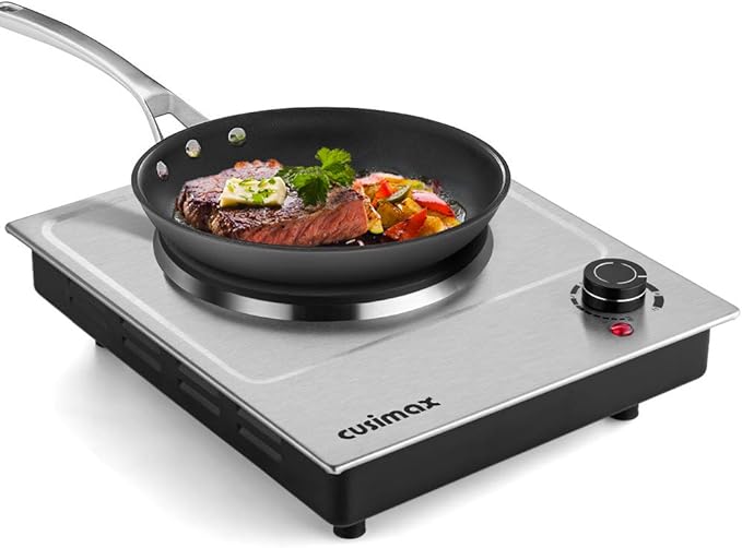 CUSIMAX Electric Hot Plates, 1500W Single Burner, Hot Plate for Cooking Electric Burner, Portable Countertop Burner, 7.4 "Stainless Steel Embedde Burner, For Home/Office/RV/Camp, Easy to Clean