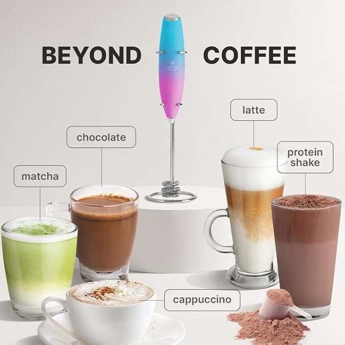 Zulay Kitchen Milk Frother with Patented Tornado Triple Whisk – Handheld Foam Maker for Coffee, Lattes, Matcha & Hot Chocolate – Rich, Creamy Froth in Seconds